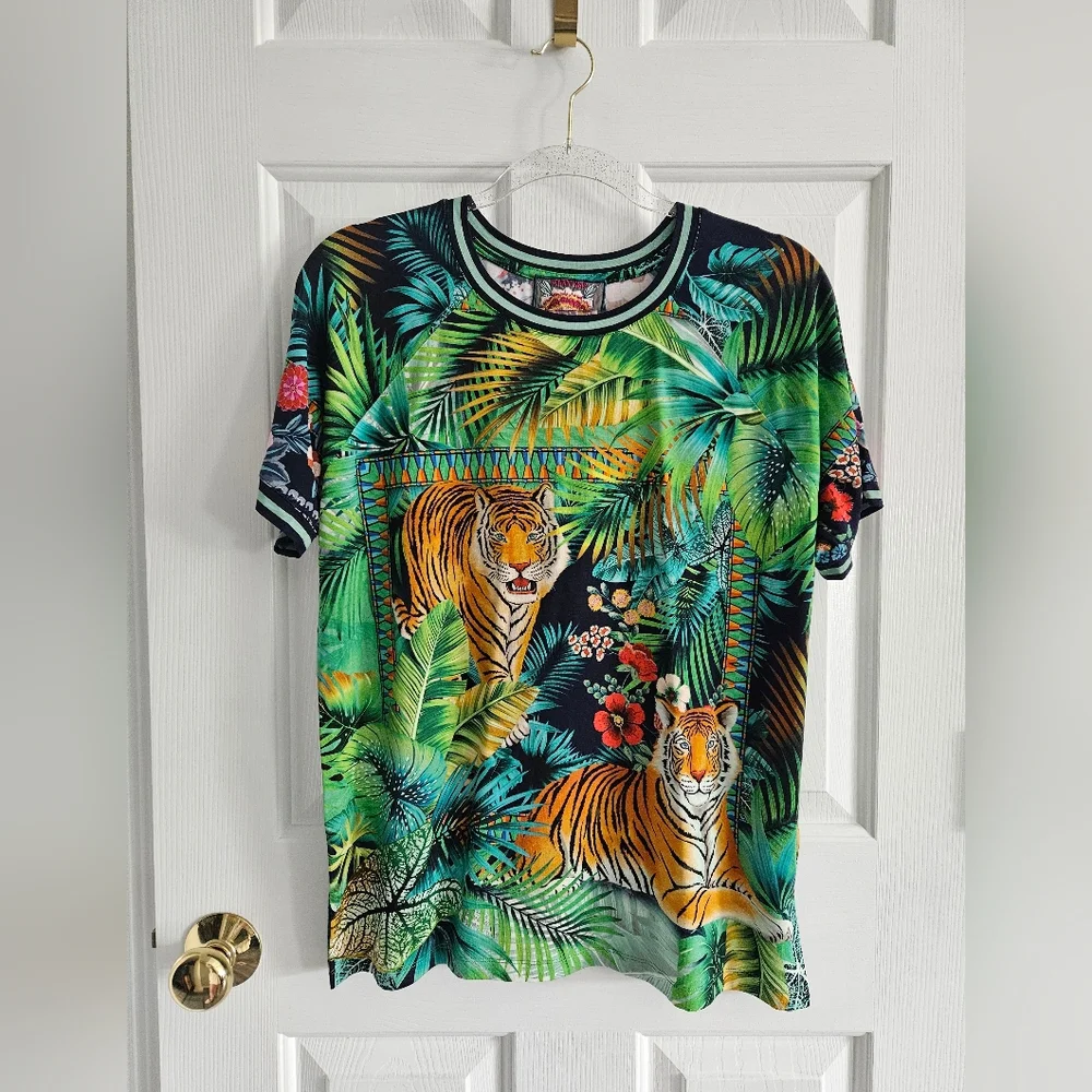 NWT Johnny Was Janie Favorite Knit Tiger Print Short Sleeve Top - Picture 2 of 10